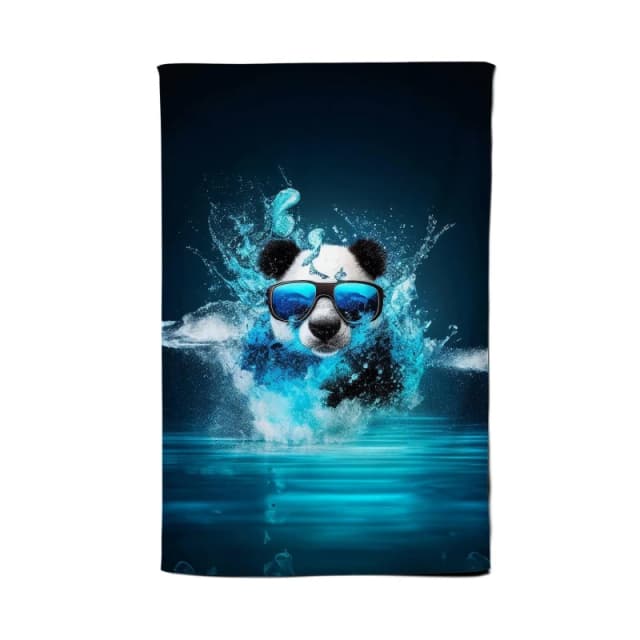 Warren Reed - Designer Panda With Glasses Splashart Water Tea Towel in Blue Blue Unisex