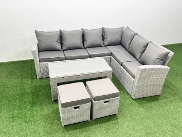 Fimous 8 Seater Garden Outdoor Rattan Furniture Set Coffee Table Set in Light Grey Light Grey Unisex