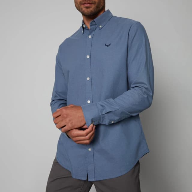 Threadbare Oxford Cotton 'Beacon' Long Sleeve Shirt Mid Blue