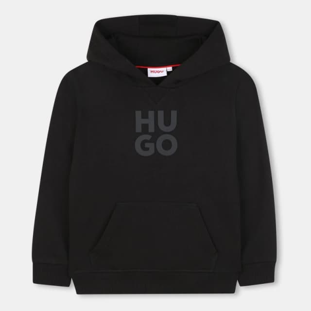 Hugo Kids Logo Cotton Pull Over Hoodie Black 09B male 12Y
