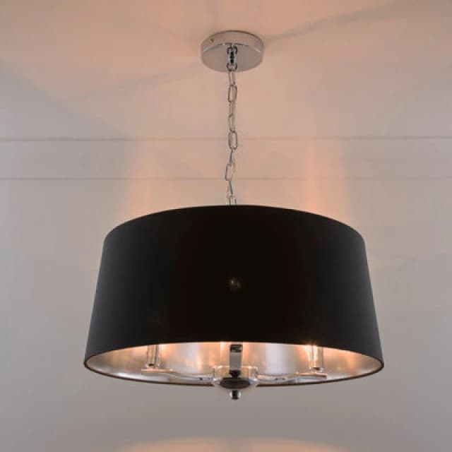 K LIVING Giovanna 3 Light Chrome Chandelier and Black Shade Black