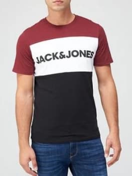 Jack & Jones Logo Colour Block T-Shirt - Burgundy Size M Men