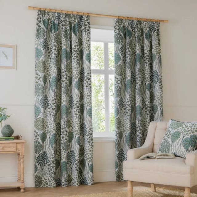 Wylder Ophelia Jacquard Floral Room Darkening Pencil Pleat Curtain Pair Thyme/mineral (W)117Cm X (D)137Cm