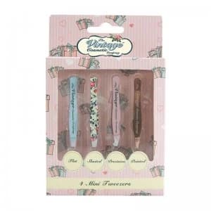 Vintage Cosmetics 4 Piece Mini Floral Tweezer Set