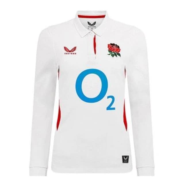 Castore England Rugby Home Classic Long Sleeve Shirt 2025 Adults White/Red female 12 (M)
