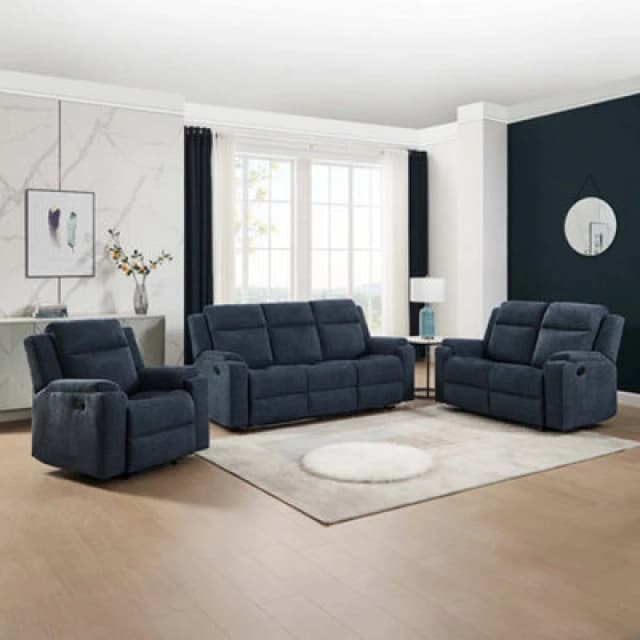 More4Homes Orka 1+2+3 Seater Fabric Manual Recliner Sofa Set Blue