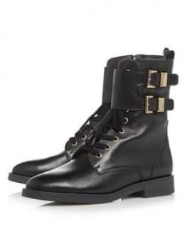 Dune London Pictor Lace Up Leather Calf Boot Black, Size 3, Women