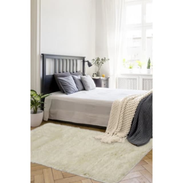 Melrose Super Soft Washable Shaggy Ivory Medium Area Rug 100/150Cm