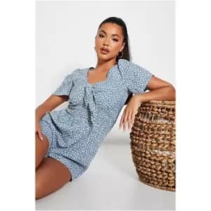 I Saw It First Floral Tie Front Shirred Waist Playsuit - Blue