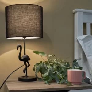 Fiora Flamingo Matt Black Table Lamp with Black Reni Shade