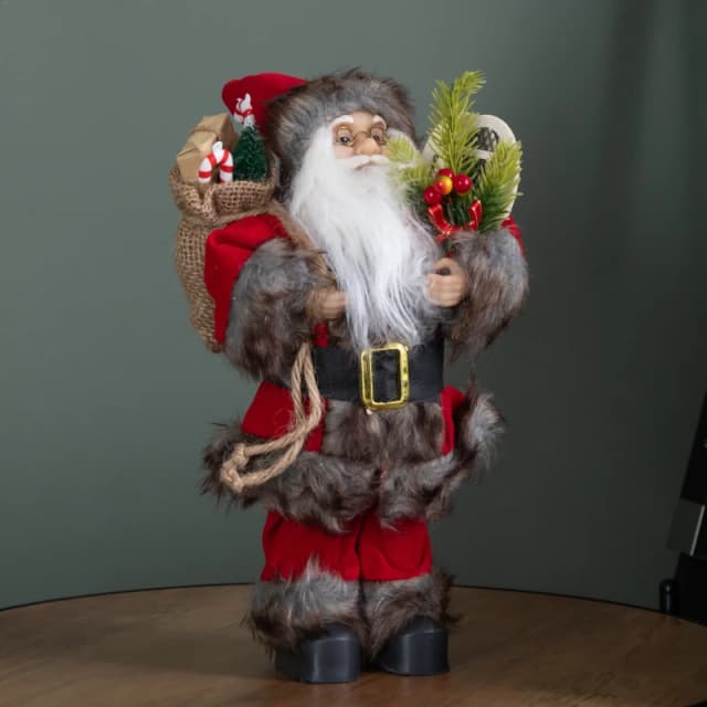 30cm Standing Traditional Santa Claus Christmas Decoration with Gift Sack