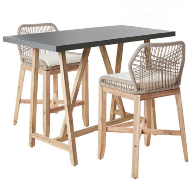 Beliani Bistro Set With Cushions Talamone Acacia Wood Grey