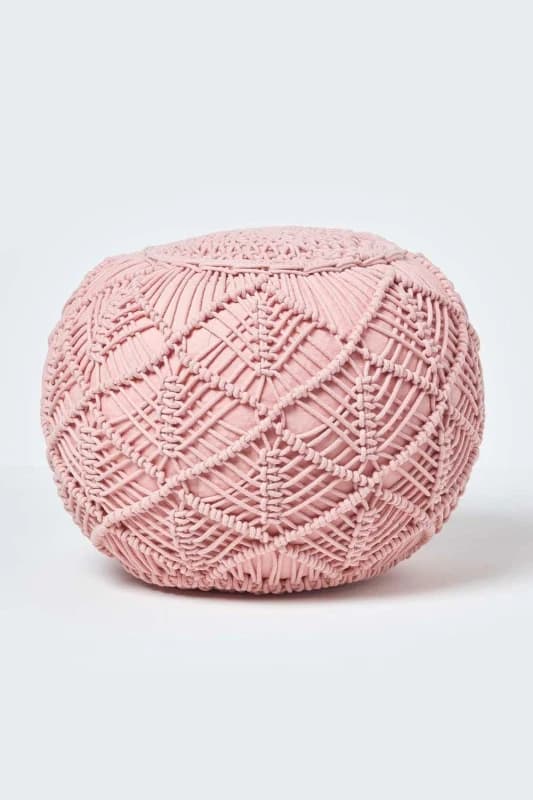 Homescapes Macrame Knitted Pouffe 35 x 40cm Pink