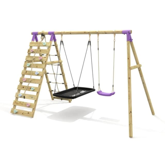 OutdoorToys Double Swing Set with Climbing Wall - Sage Purple Purple Unisex