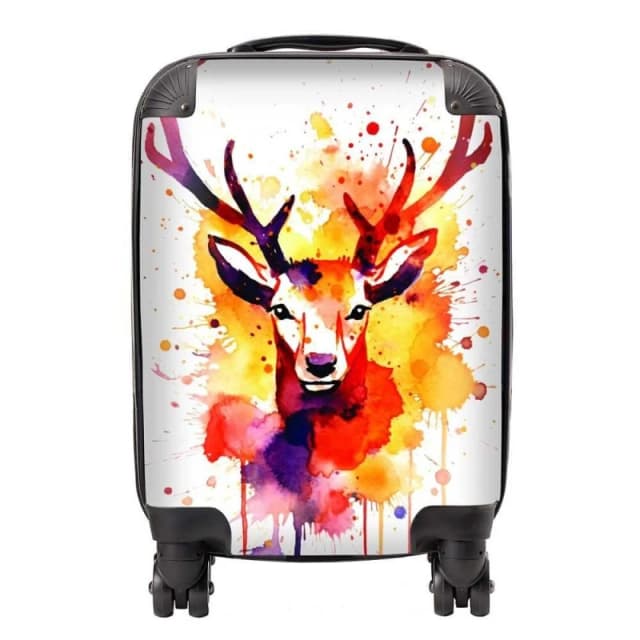 Warren Reed - Designer Watercolour Stag Face Suitcase in Orange Size: Large Orange Unisex Large