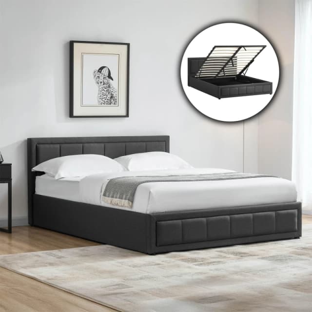 Lassic Vanita King Size Ottoman Fabric Bed & Mattress Set Dark Grey unisex King Size