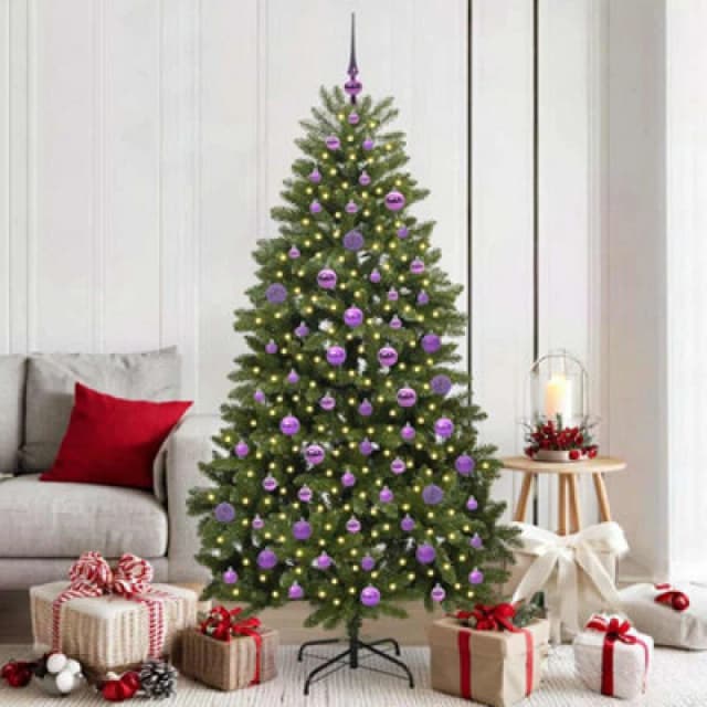 vidaXL Artificial Christmas Tree with Lilac Balls Green 180cm PVC and Metal, Green 3395691