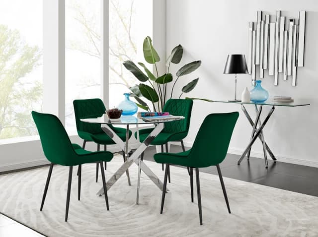 FurnitureboxUK FurnitureboxUK Novara 100cm Round Dining Table and 4 Pesaro Black Leg Chairs in Green Green One Size Unisex 5056542647543