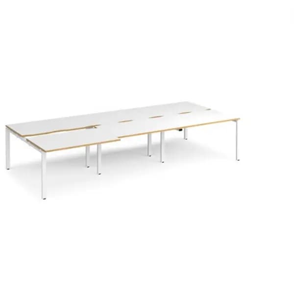 Adapt Bench Desk 6 Person Rectangular Desks 3600mm With Sliding Tops White/Oak Tops With White Frames 1600mm Depth Adapt White/Oak STE3616-WH-