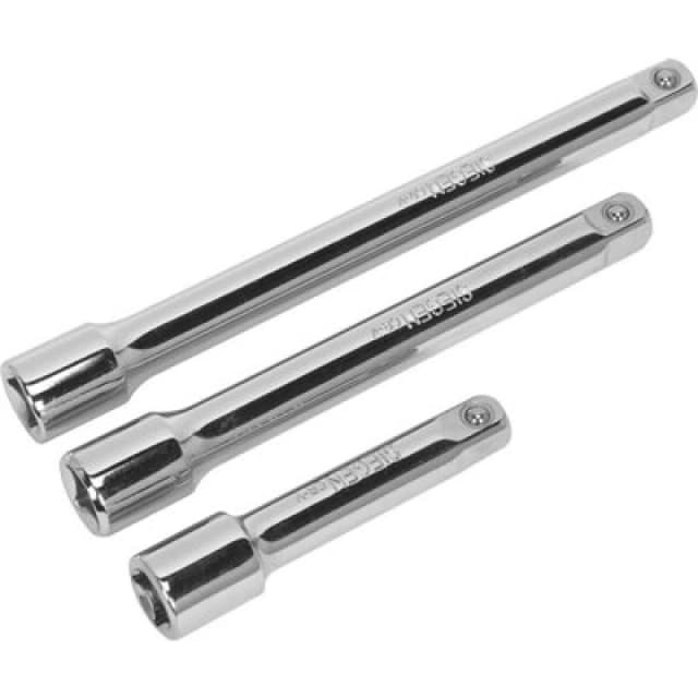 Loops 3 Piece Steel Extension Bar Set - 3/8" Sq Drive - Spring-Ball Socket Retainer Metallics