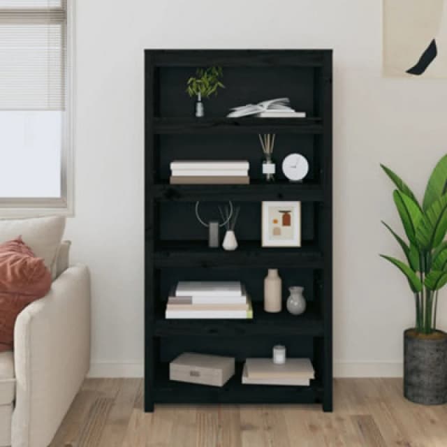 Vidaxl Book Cabinet Black 80X35X154cm Solid Wood Pine, Black 821693