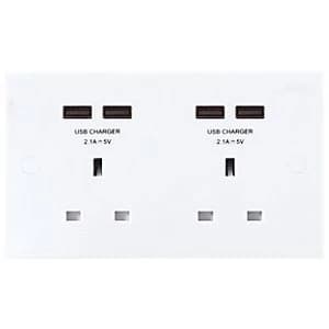 BG Twin 13A Plug Socket with 4 x USB Ports - White