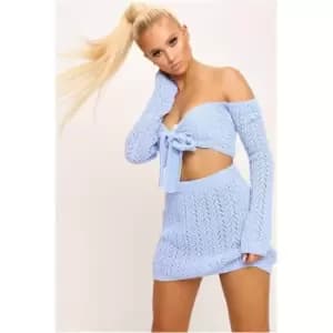 I Saw It First Light Blue Crochet Mini Skirt - Blue