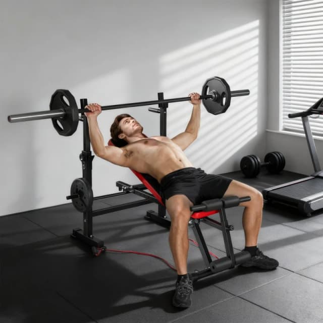 SPORTNOW Adjustable Weight Bench with Rack & Dip Stand 420KG Capacity in Black Size: 147cm Black Unisex 147 cm