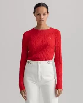 GANT Women Stretch Cotton Cable Crew Neck Sweater (M) Red