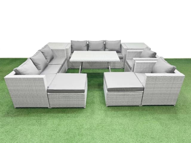 Fimous 10 Seater Garden Furniture Set with 2 Big Stool 2 Side Tables in Light Grey Light Grey Unisex