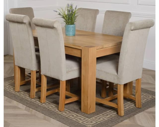 Thats Furniture Kuba 150 x 85cm Medium Oak Dining Table & 6 Washington Fabric Chairs in Grey Grey Unisex 150 x 85 cm