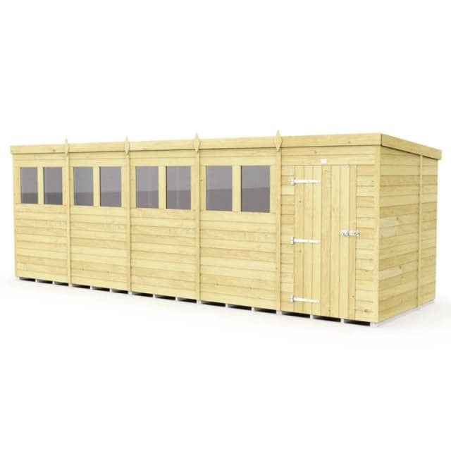 Buttercup Farm 20 x 6 Feet Pent Shed - Single Door W/ Windows - L178 x W589 x H201cm in Brown Brown Unisex