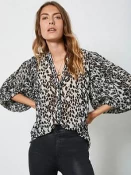 Mint Velvet Erin Print Pleat Sleeve Blouse - Ivory