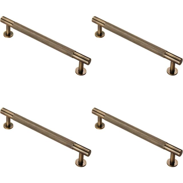 Loops 4x Knurled Bar Door Pull Handle 190 x 13mm 160mm Fixing Centres Antique Brass Metallics unisex