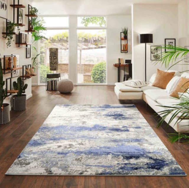 Onyx Modern Living Room Rug - Abstract Area Rugs Navy 120X170 Cm