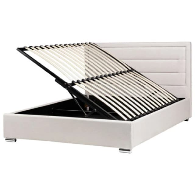 Beliani Ottoman Bed Fabric Rouen 160 X 200 Cm (Eu King Size) Light Beige