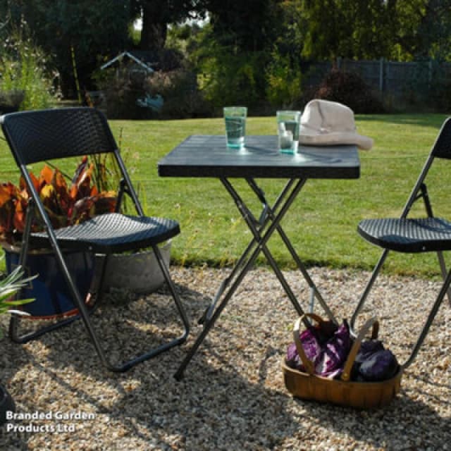 Garden Gear Rattan Effect Folding Bistro Set Plastic Wood Effect Table