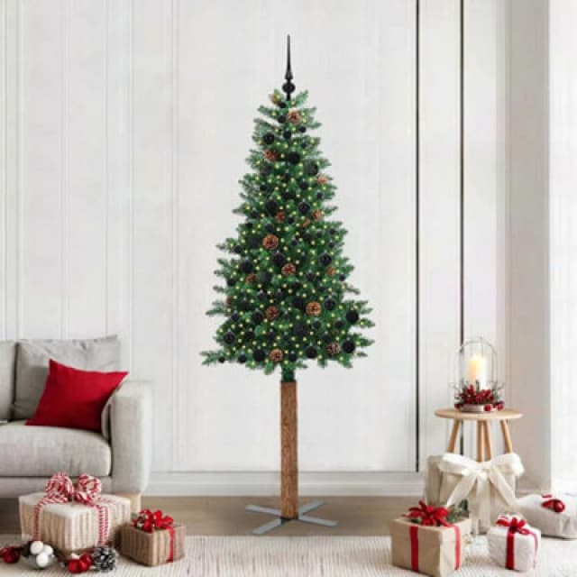 Vidaxl Slim Christmas Tree Green 210 Cm Pvc And Solid Pine Wood