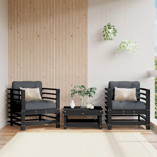 VIDAXL Garden Chairs with Cushions 2 pcs Black Solid Wood Pine Vidaxl 8720845802813