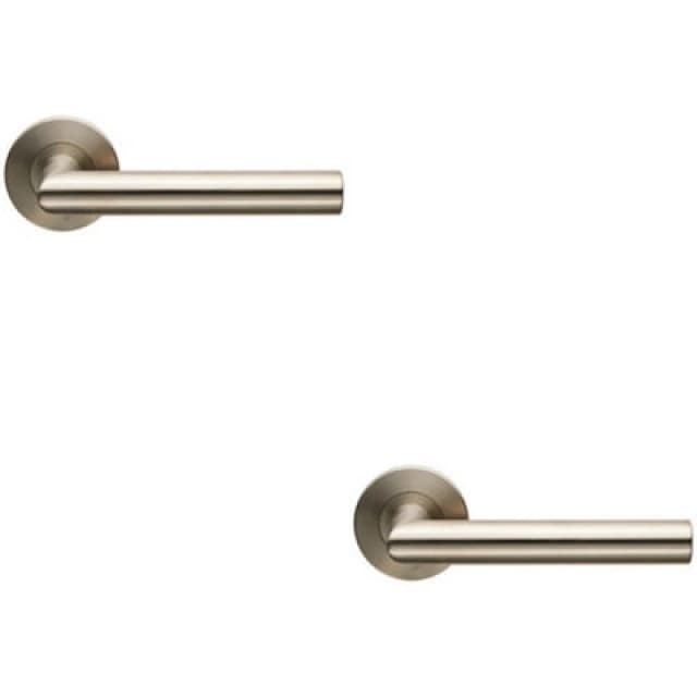 Loops 2x PAIR Straight Mitred Bar Handle on Slim Round Rose Concealed Fix Satin Steel Metallics