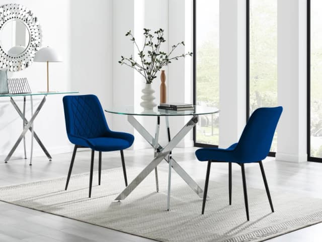 FurnitureboxUK FurnitureboxUK Novara 100cm Round Dining Table and 2 Pesaro Black Leg Chairs in Navy Navy One Size Unisex 5061064381035