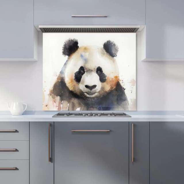 Warren Reed - Designer Panda Watercolour Kitchen Splashback in Brown Size: 600mm x 750mm Brown Unisex 600mm x 750mm