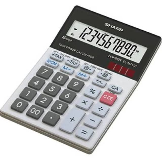Sharp Sharp EL-M711G Desk calculator Black, White Display (digits): 10 solar-powered, battery-powered (L x W x H) 152 x 100 x 33mm EL-M711GGY
