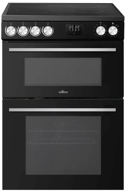 Willow 60cm Electric Double Oven Cooker with Ceramic Hob in Black Unisex