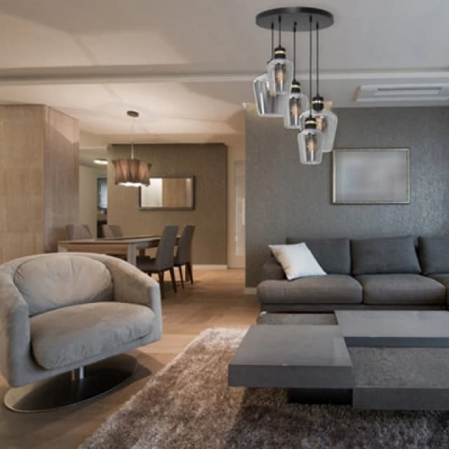 Milagro Richmond Black/gold Pendant Lamp 5Xe27 Stunning Hand Made Smoked Glass Quality Matt Black Fittings With Gold Detail