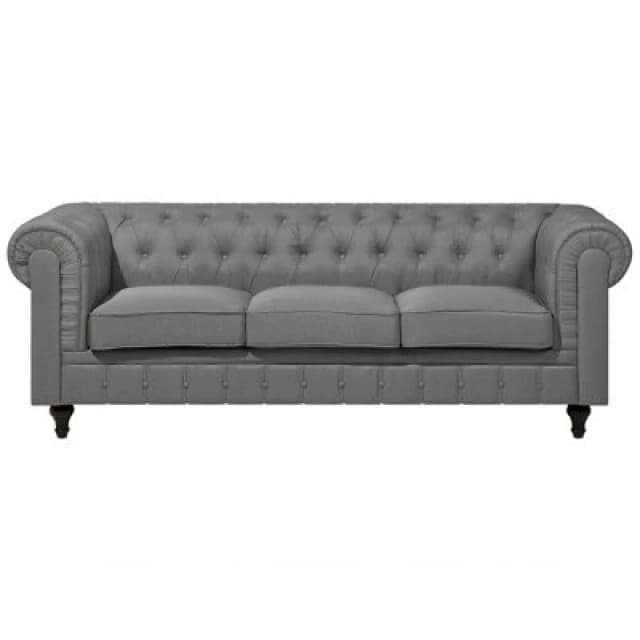 Beliani 3 Seater Fabric Sofa Grey Chesterfield Big, Grey 102869
