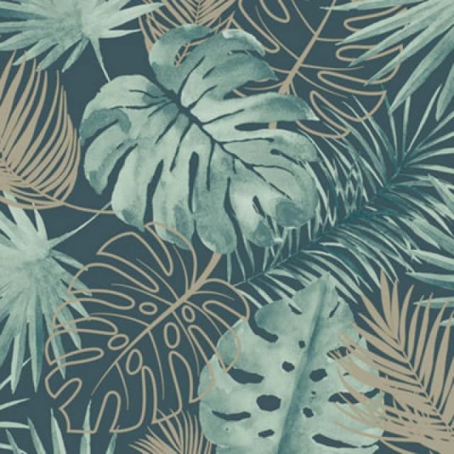 Debona Laguna Tropical Vinyl Green Gold Glitter Palm Leaf Jungle Wallpaper Green