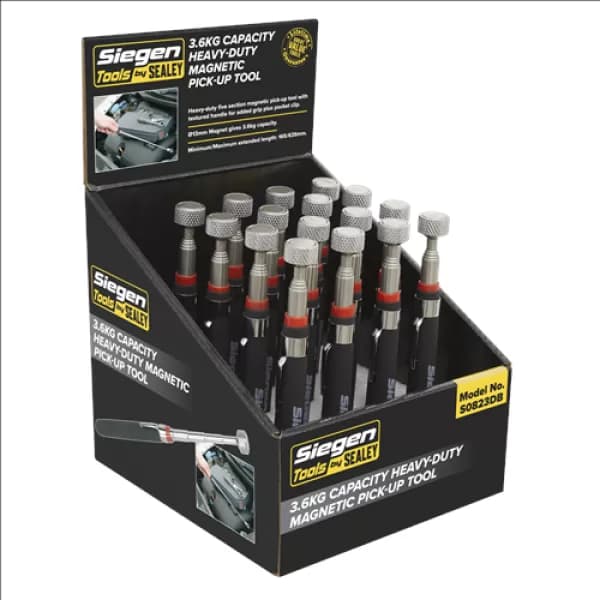 Siegen S0823DB Heavy-Duty Magnetic Pick-Up Tool 3.6kg Capacity Display Box of 16