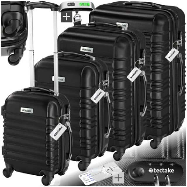 Tectake Suitcase Set Mila - 4 Hard-Shell Suitcases, Including Luggage Scales And Tags - Black