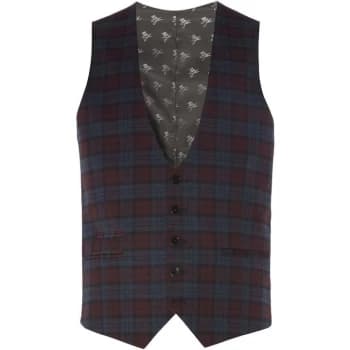 Label Lab Haynes Grid Check Suit Waistcoat - Blue